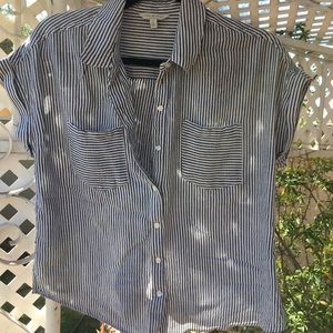 Lucky Brand Gray and White Striped Tie Back Shirt